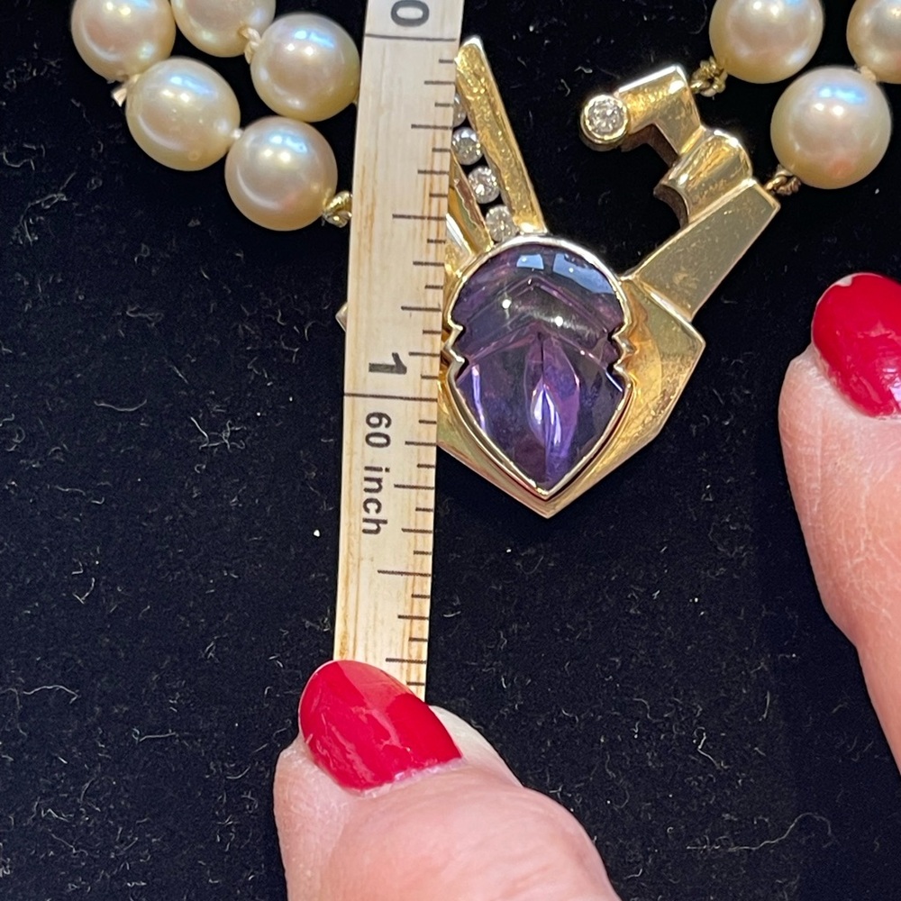 Vintage 14k gold diamond pearl amethyst necklace - Picture 10 of 16
